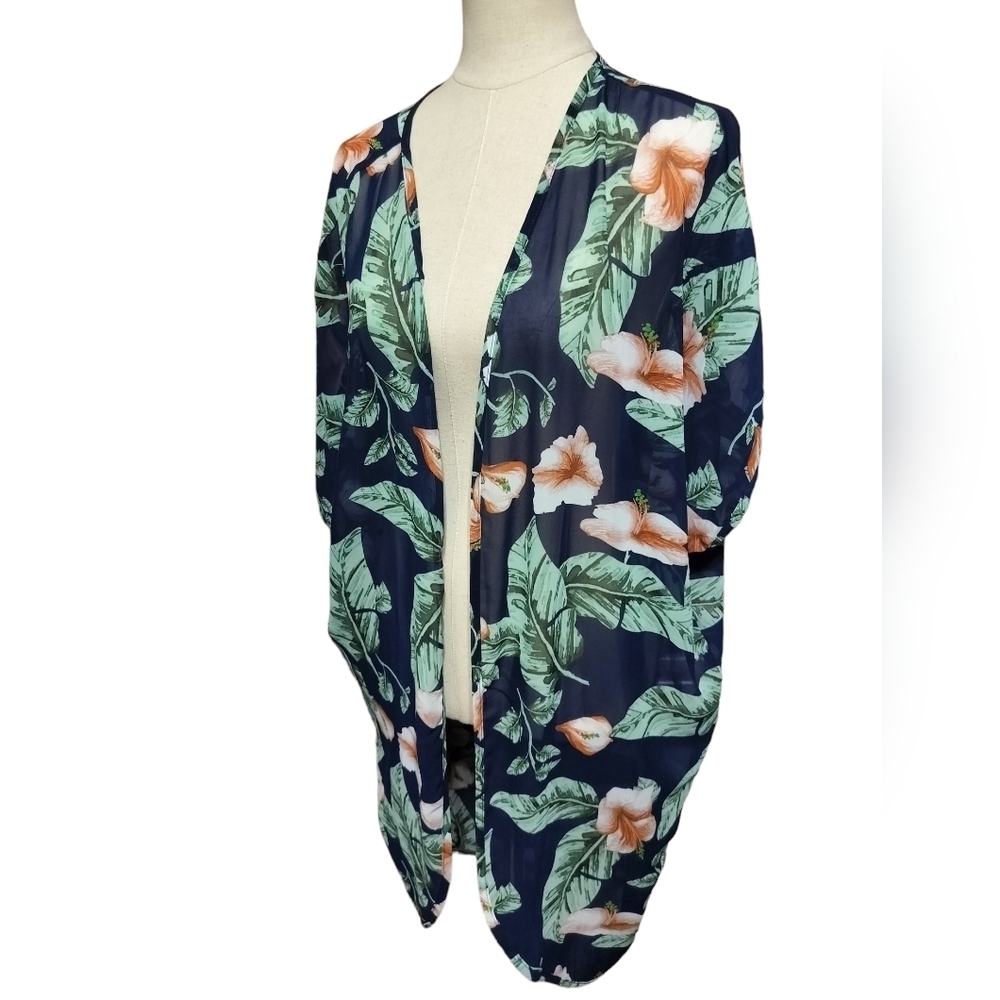 2121) Shiela Rose Open Front Chiffon Floral Print Kimono Cardigan
